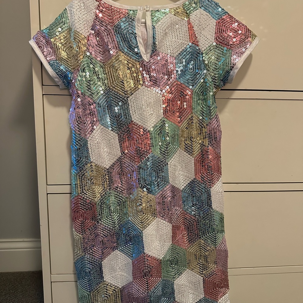Sequin shift dress with keyhole back closure